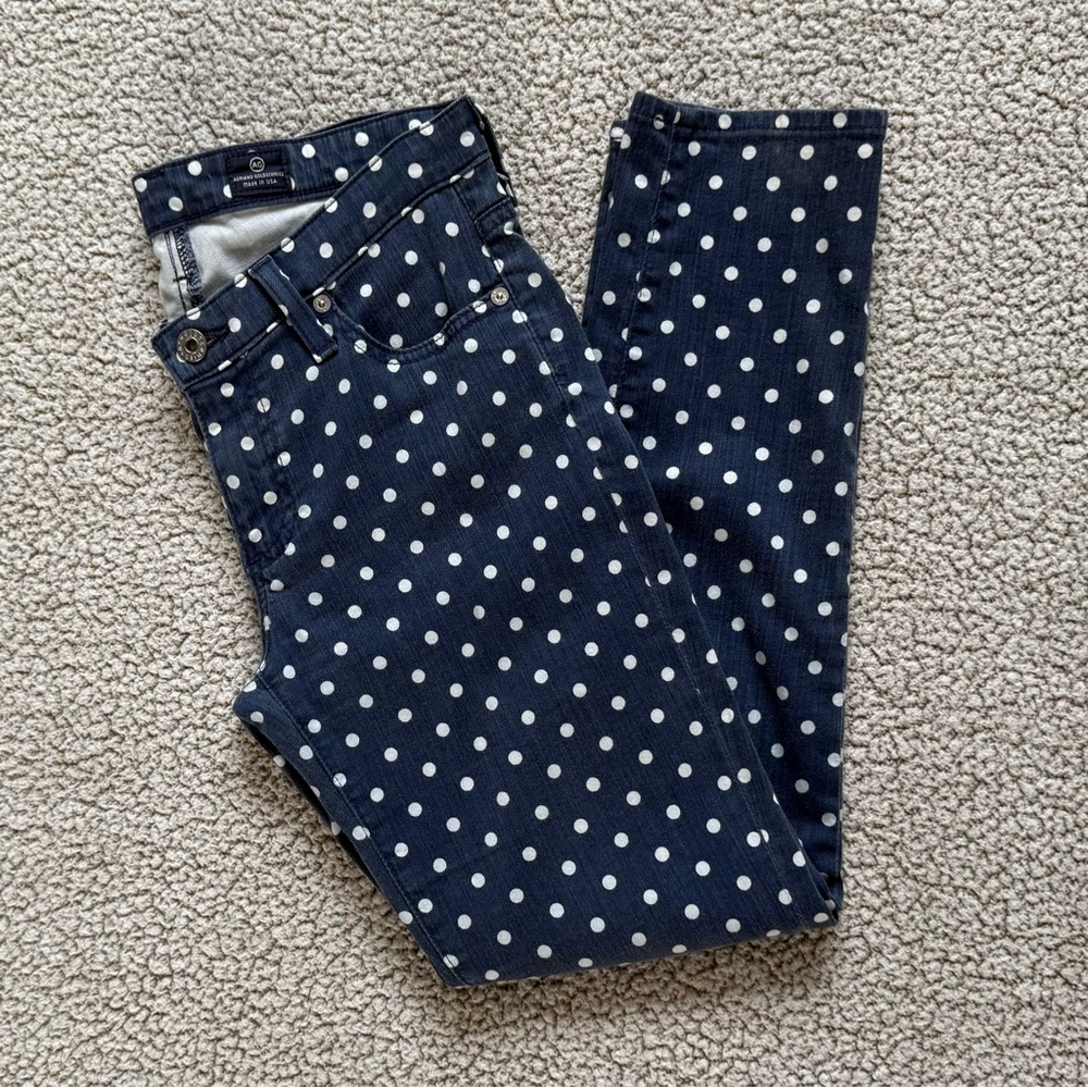 🧸 AG | The Stevie Ankle • Slim Straight • Polka Dot Jeans